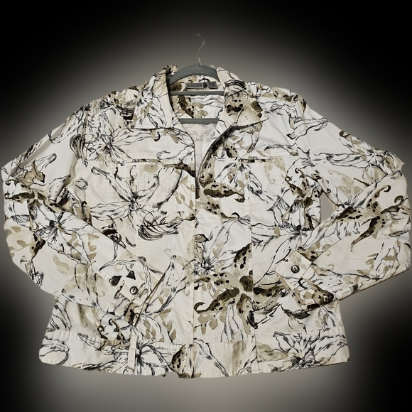 Chicos Stretchy Jacket Size 1 or Medium Abstract Floral Print Neutral Colors - Picture 1 of 8